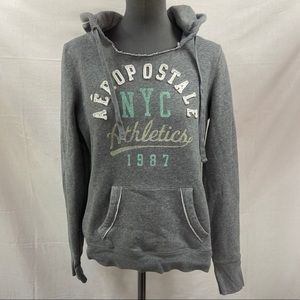 Aeropostale Athletics Sweater Hoodie NYC Grey Distressed look Vintage Size M